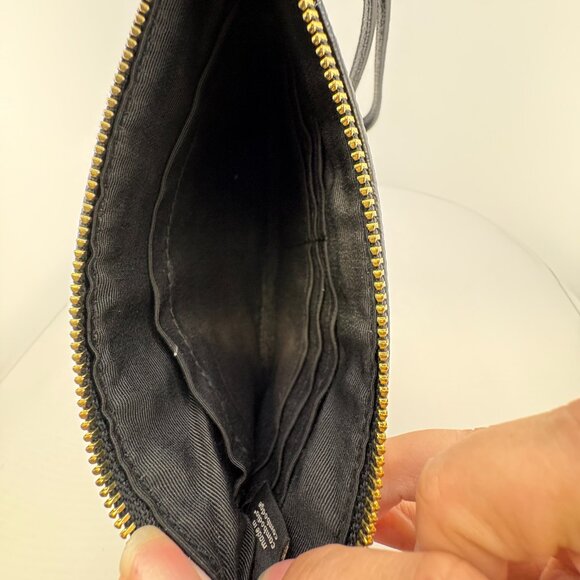 Coach Large Wristlet Black Crossgrain Leather Gold Logo - Picture 3 of 3